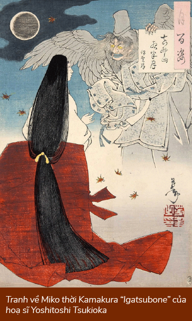 Tranh về Miko thời Kamakura Igatsubone của hoạ sĩ Yoshitoshi Tsukioka 